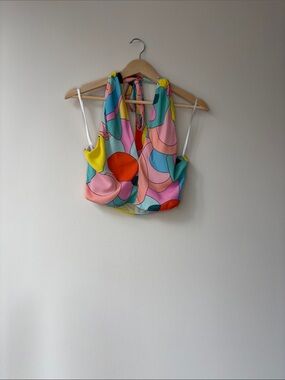 STAUD Multicolor Abstract Print Halter Crop Top